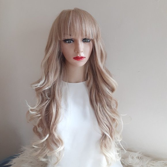 Honey blonde wig  with bangs lace front wig
